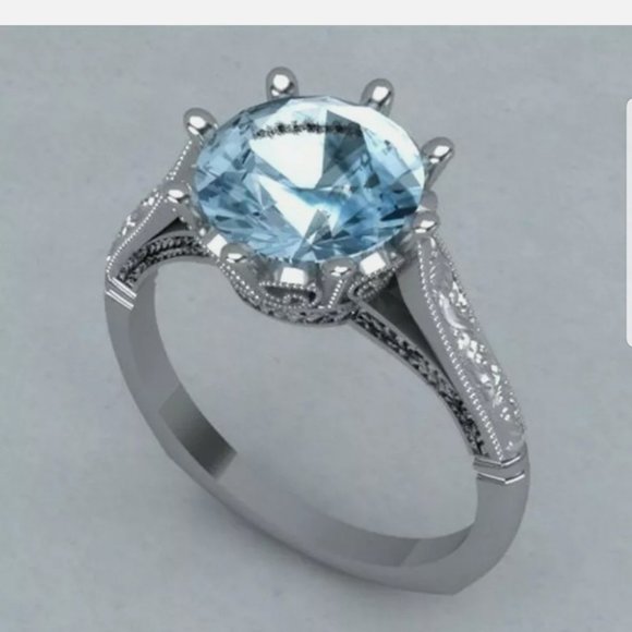 18k WHITE GOLD OVER S925 STAMPED BLUE RING - Picture 5 of 5